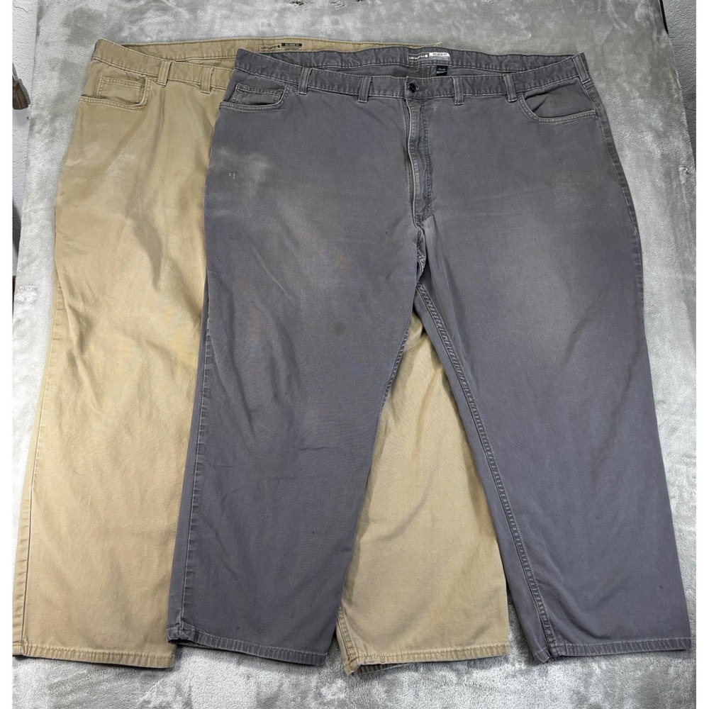 2 pair Carhartt Work Pants Mens 54x30 Gray Tan Relaxed Fit Canvas Lot of 2